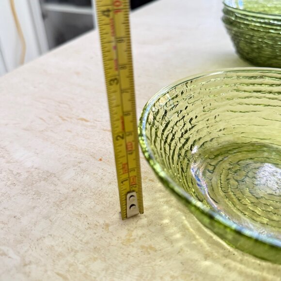 Vintage MCM Anchor Hocking Soreno Avocado Green Cereal Bowls 6" Set Of 4 Texture - Picture 3 of 6
